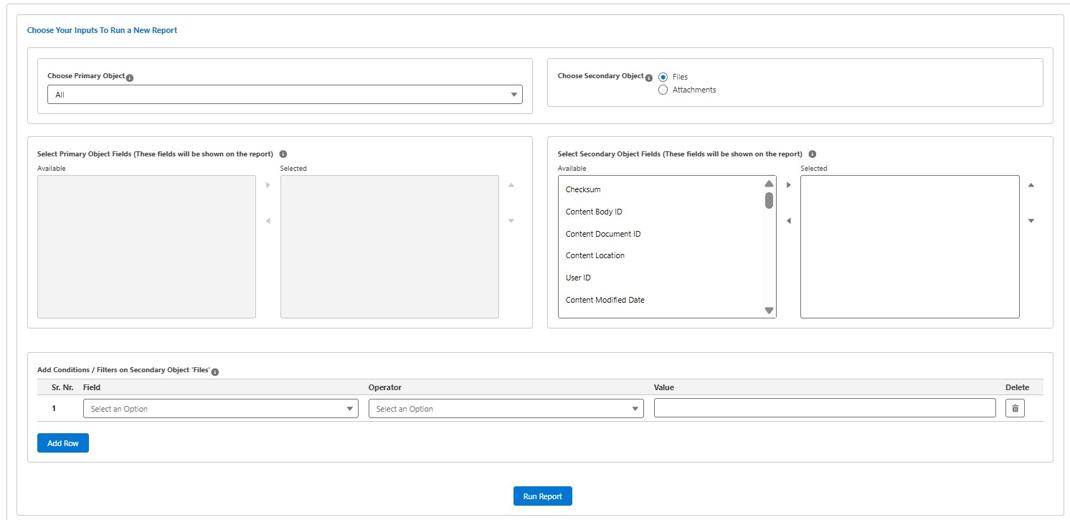 SFDC File Manager dashboard showing file report and bulk download interface